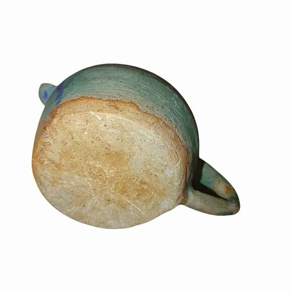 Handcraft Ceramic Teapot Rustic Green Blue Glaze Finish Unique Handmade Pottery